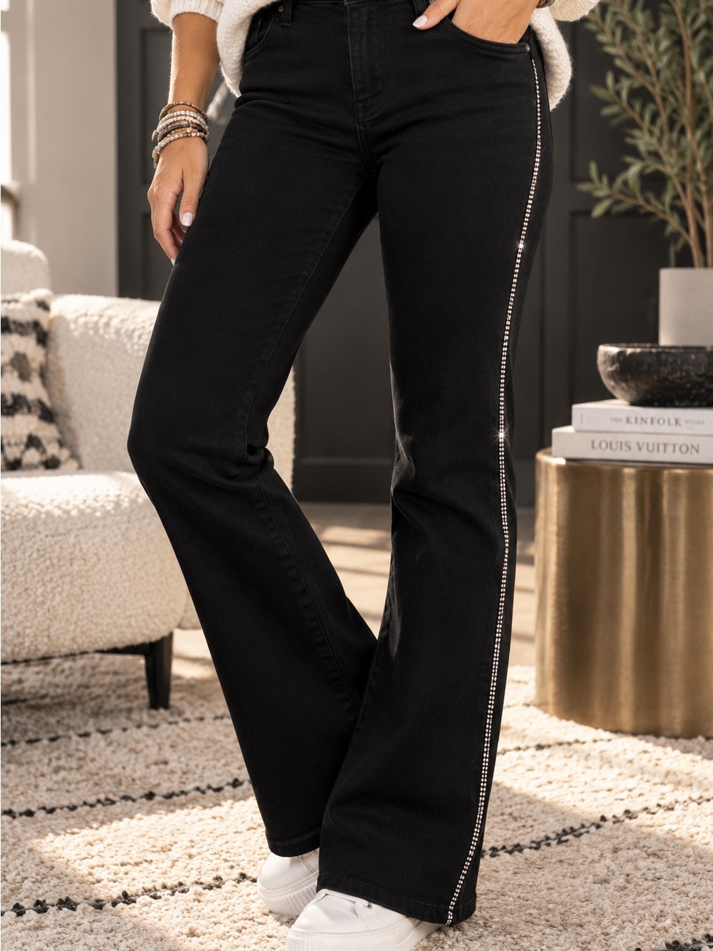 🛍️Laura Black Boot Cut Jeans with Bling Piping